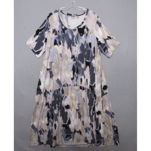 LOGO by Lori Goldstein Dress Plus 2XP Petite Rayon 230 Tiered Beach Boho Pockets - Picture 1 of 12